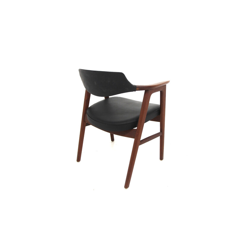 Fauteuil vintage en teck et en simili-cuir par Erik Kirkegaard, Suède 1960