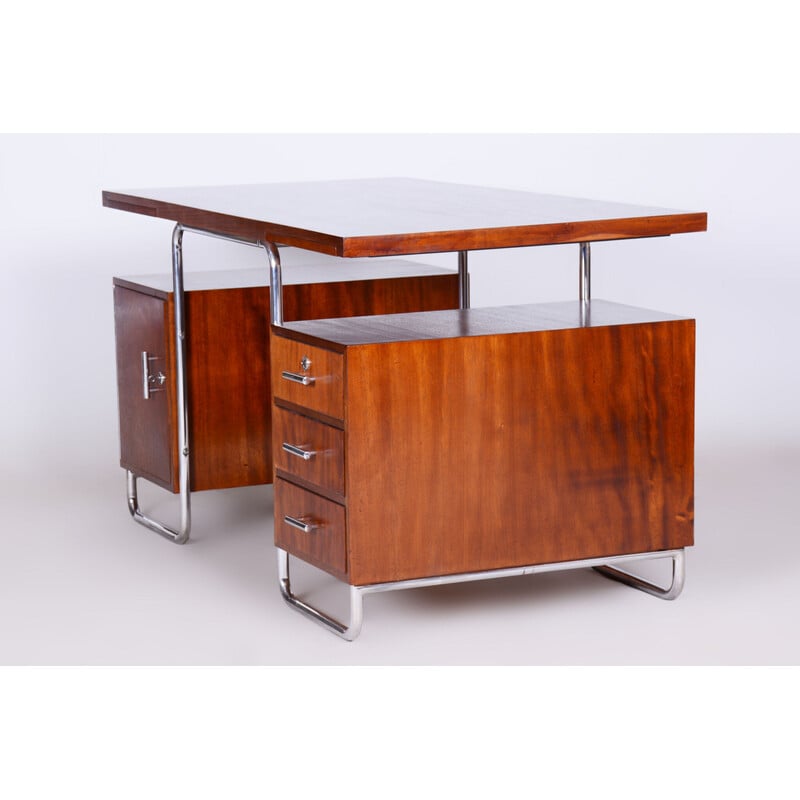 Vintage beech and chrome steel desk by Hynek Gottwald, Czechoslovakia 1930