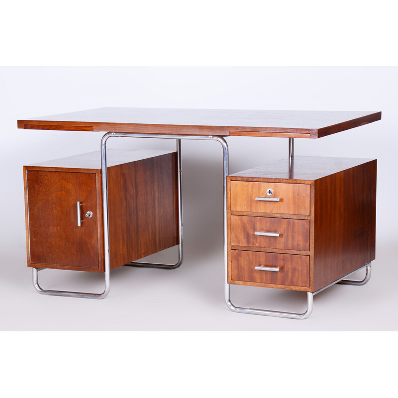 Vintage beech and chrome steel desk by Hynek Gottwald, Czechoslovakia 1930