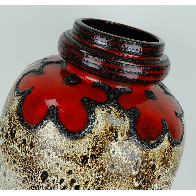 Vase de sol fat lava avec décor de fleurs de Scheurich - 1960