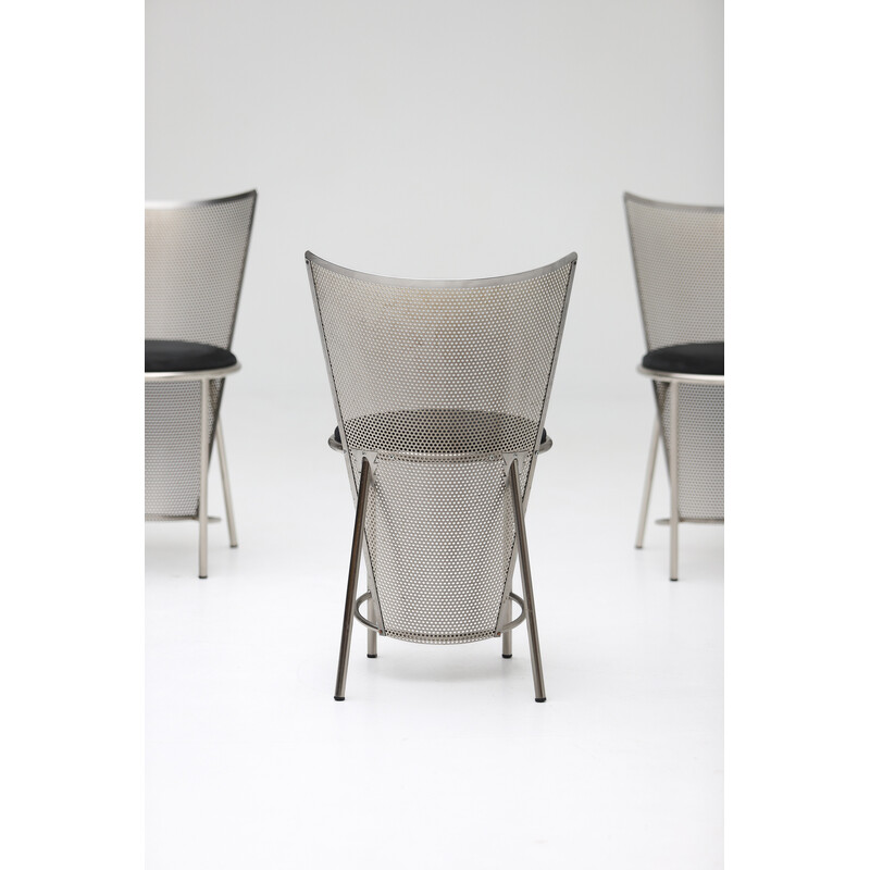 Set of 8 vintage Sevilla chairs in silver-plated metal by Frans Van Praet for Belgo Chrom, 1992