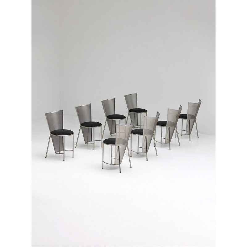 Set of 8 vintage Sevilla chairs in silver-plated metal by Frans Van Praet for Belgo Chrom, 1992