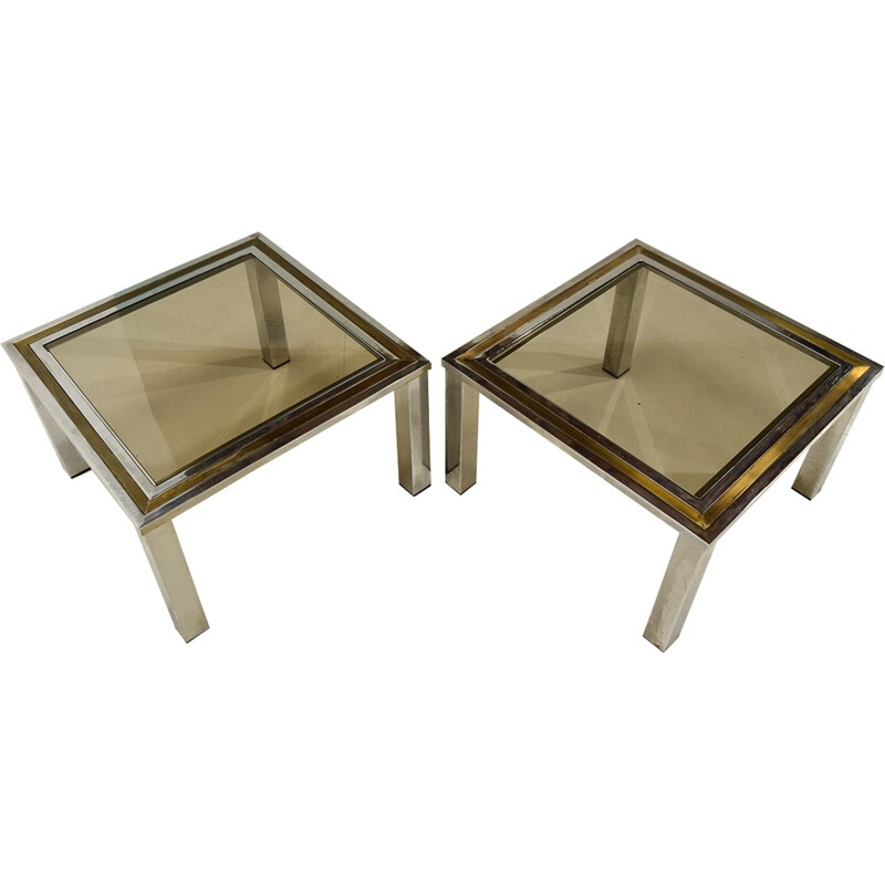 Pair of brass and chrome side tables - 1970s