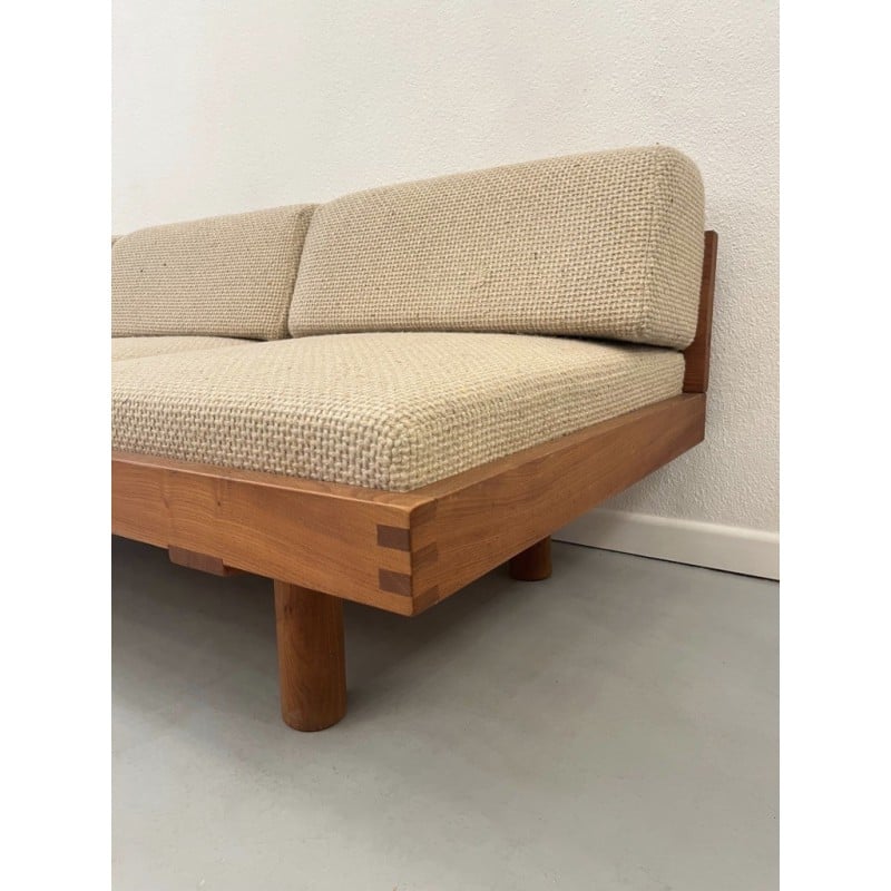 Vintage sofa bed L09 in solid elmwood by Pierre Chapo, France 1960