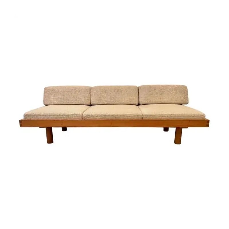 Vintage sofa bed L09 in solid elmwood by Pierre Chapo, France 1960