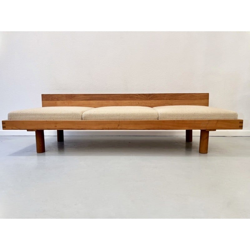 Vintage sofa bed L09 in solid elmwood by Pierre Chapo, France 1960