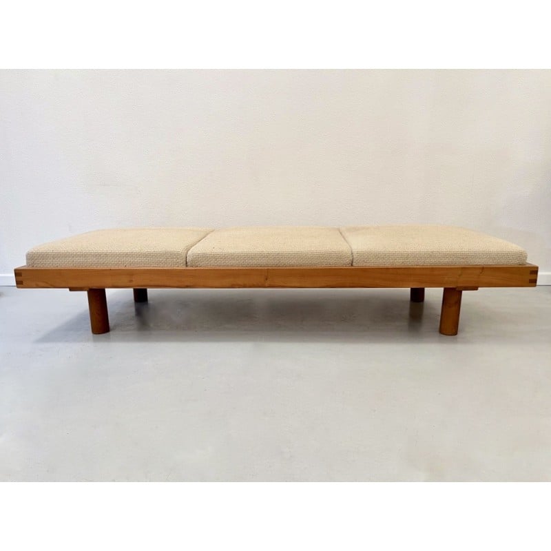 Vintage sofa bed L09 in solid elmwood by Pierre Chapo, France 1960