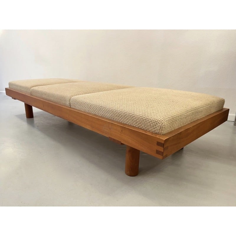 Vintage sofa bed L09 in solid elmwood by Pierre Chapo, France 1960