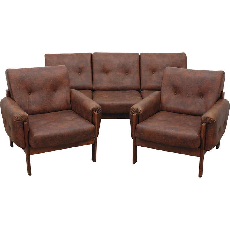 Vintage leatherette lounge set, Czechoslovakia 1970