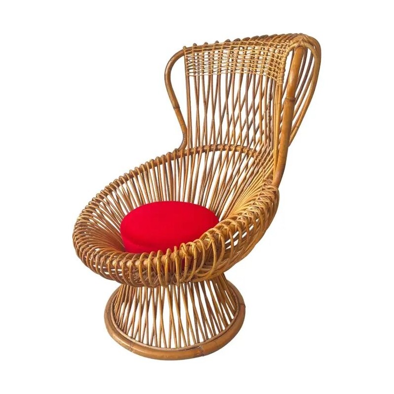 Fauteuil vintage Margherita en osier par Franco Albini pour Bonancina, Italie 1950