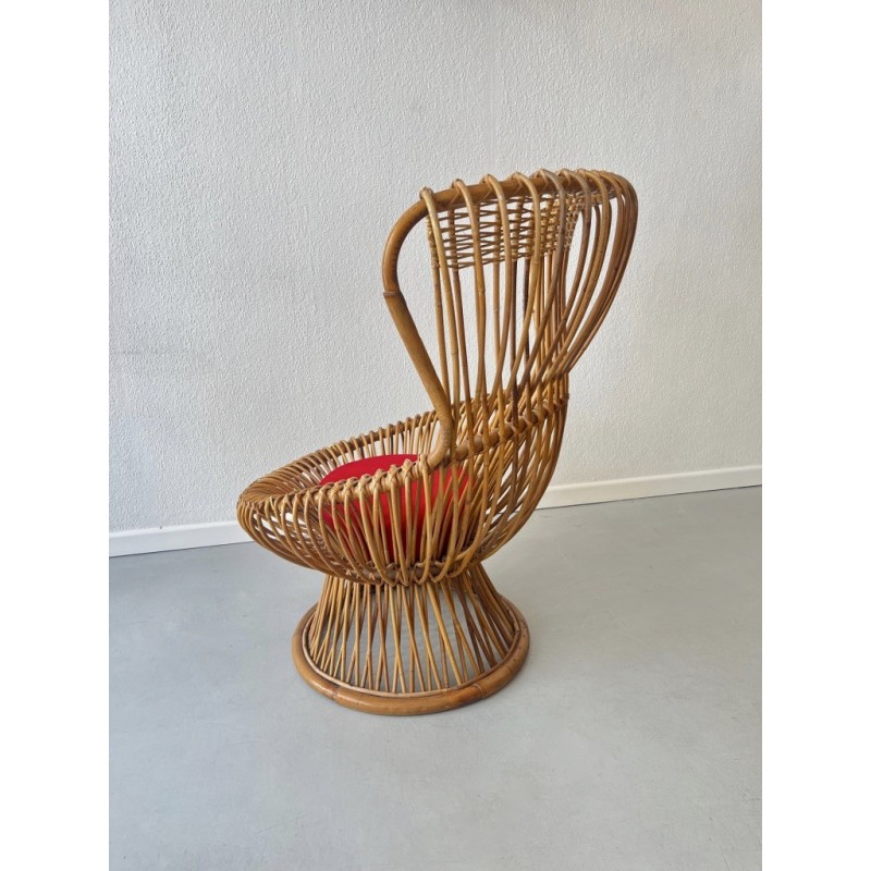 Fauteuil vintage Margherita en osier par Franco Albini pour Bonancina, Italie 1950