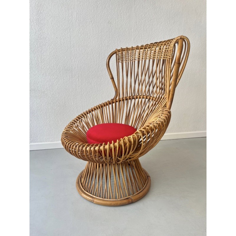 Fauteuil vintage Margherita en osier par Franco Albini pour Bonancina, Italie 1950