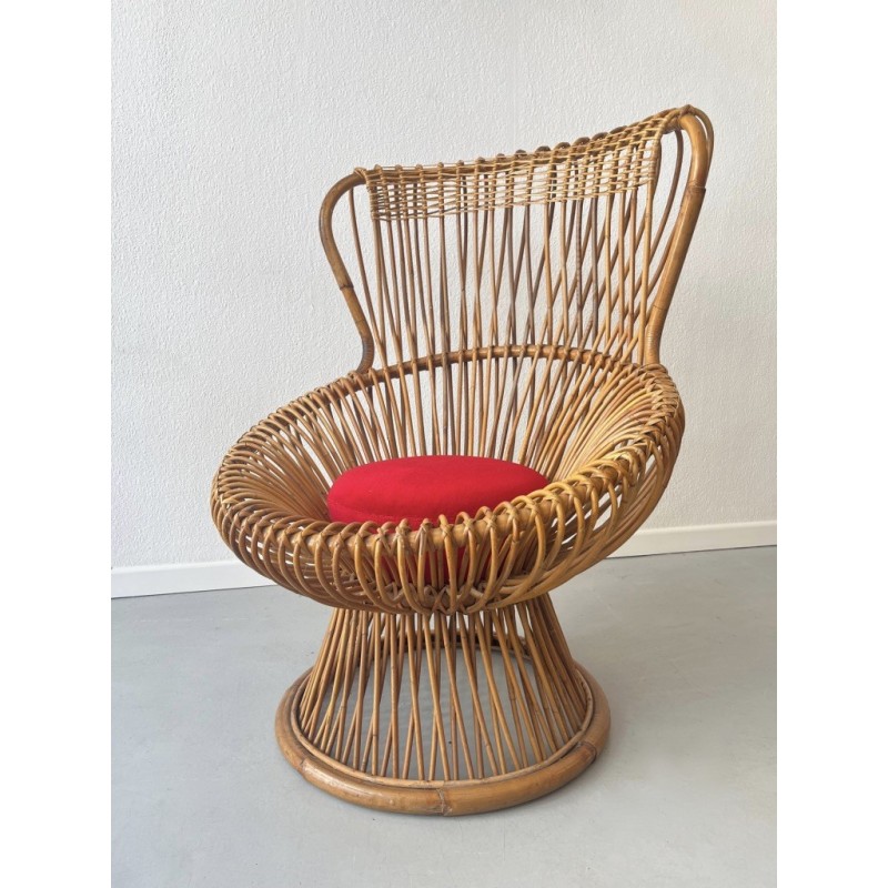 Vintage Margherita wicker armchair by Franco Albini for Bonancina, Italy 1950