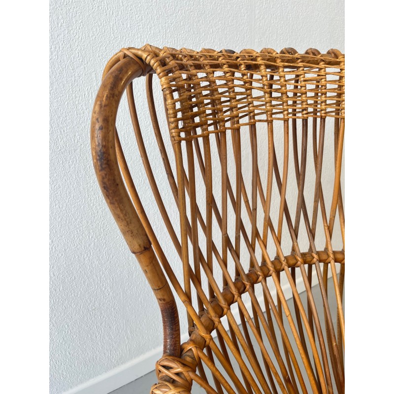 Fauteuil vintage Margherita en osier par Franco Albini pour Bonancina, Italie 1950