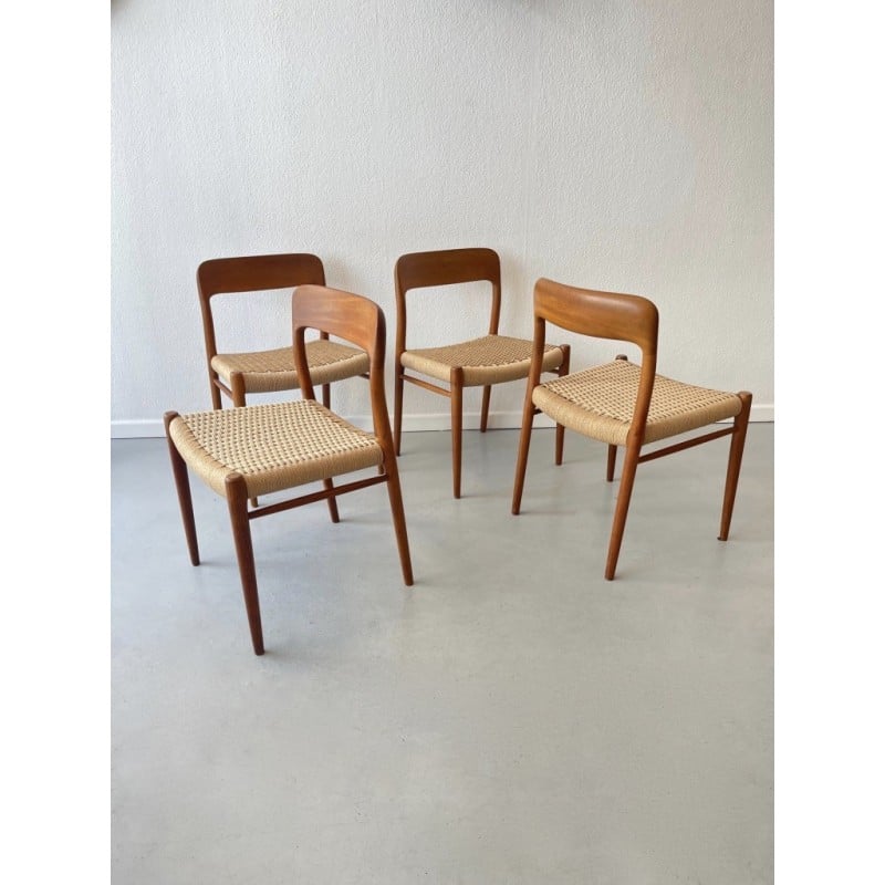 Set of 4 vintage chairs model 75 by Niels Moller, Denmark 1960