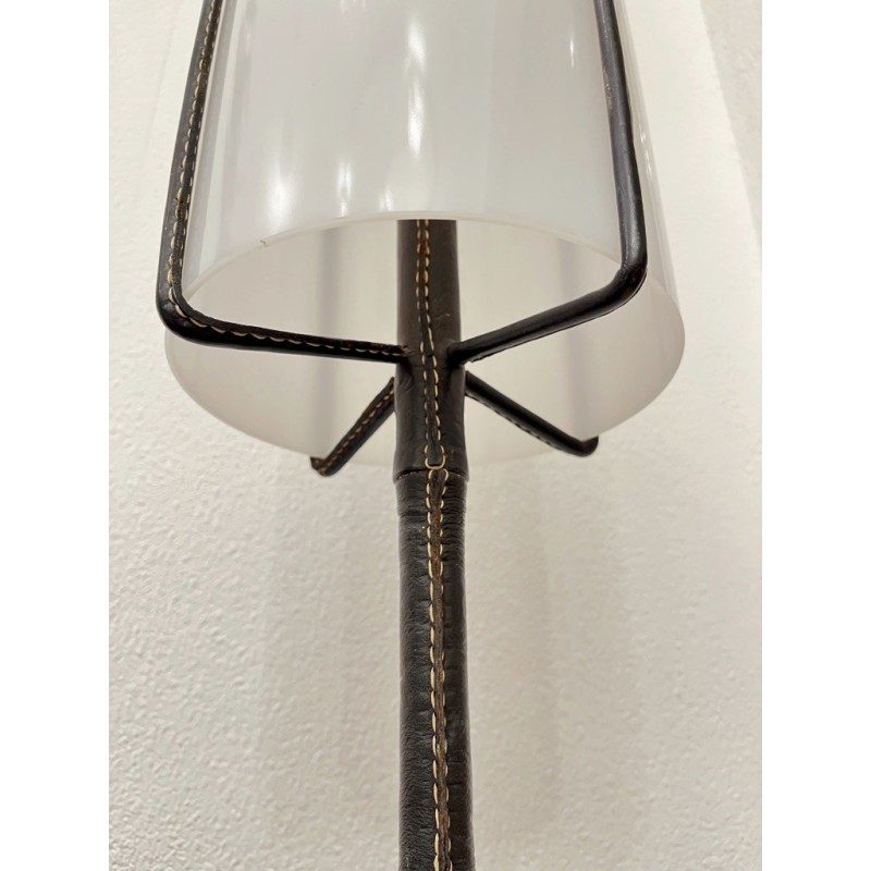 Lampadaire vintage en cuir par Jacques Adnet, France 1950