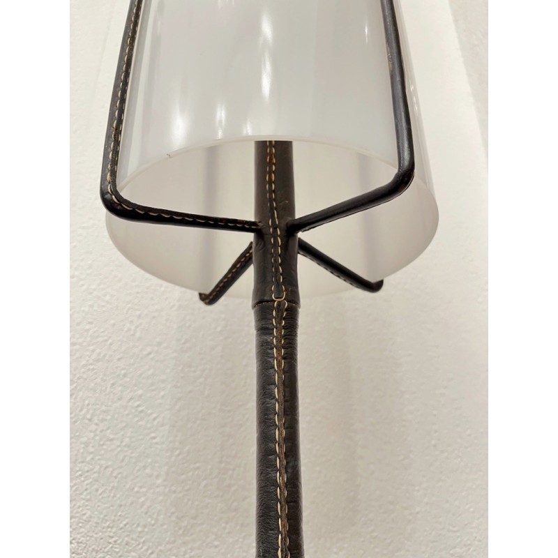 Vintage leather floor lamp by Jacques Adnet, France 1950