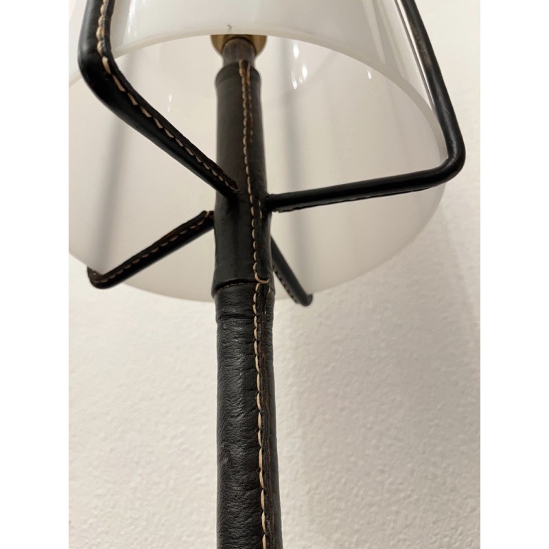 Lampadaire vintage en cuir par Jacques Adnet, France 1950