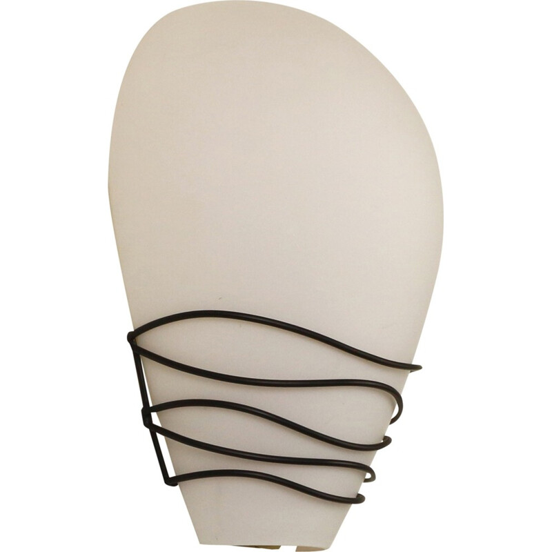 Philips wall light made of milk glass and black wire - 1950s