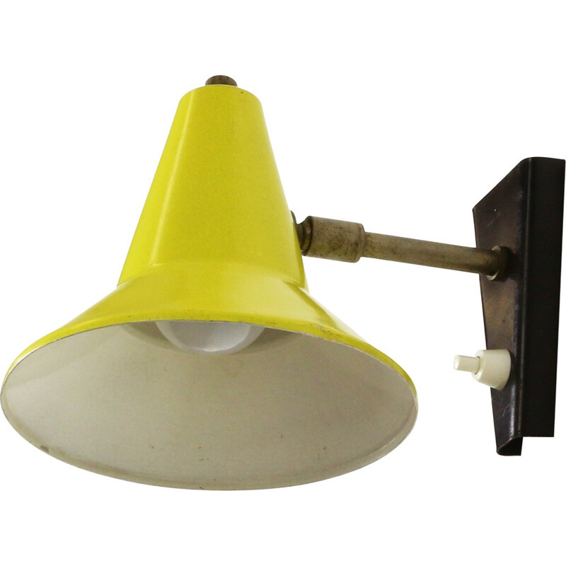 Small yellow wall light in aluminium - 1960s