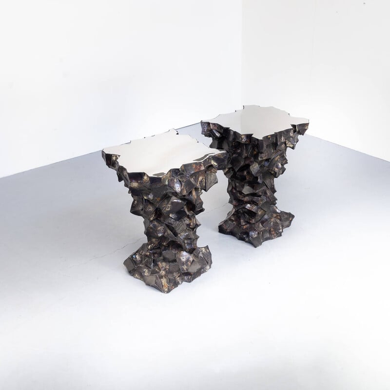 Pair of vintage abalone console tables with chrome top by Videre Licet, 2017