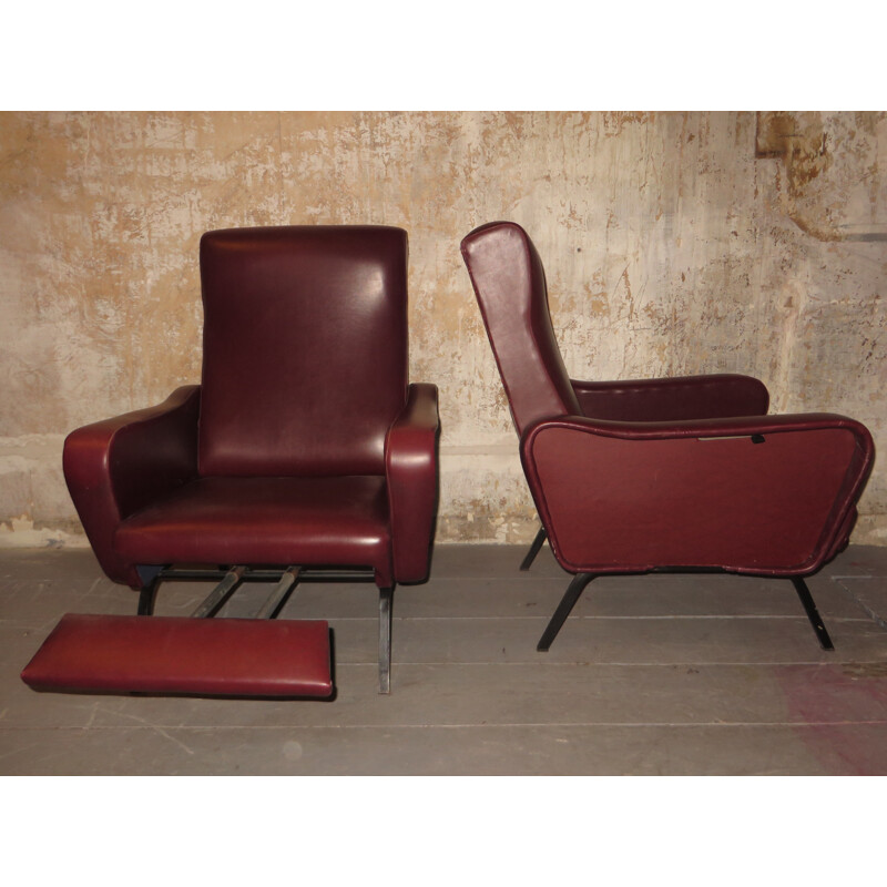 Paire de fauteuils lounge Italiens réglables - 1950