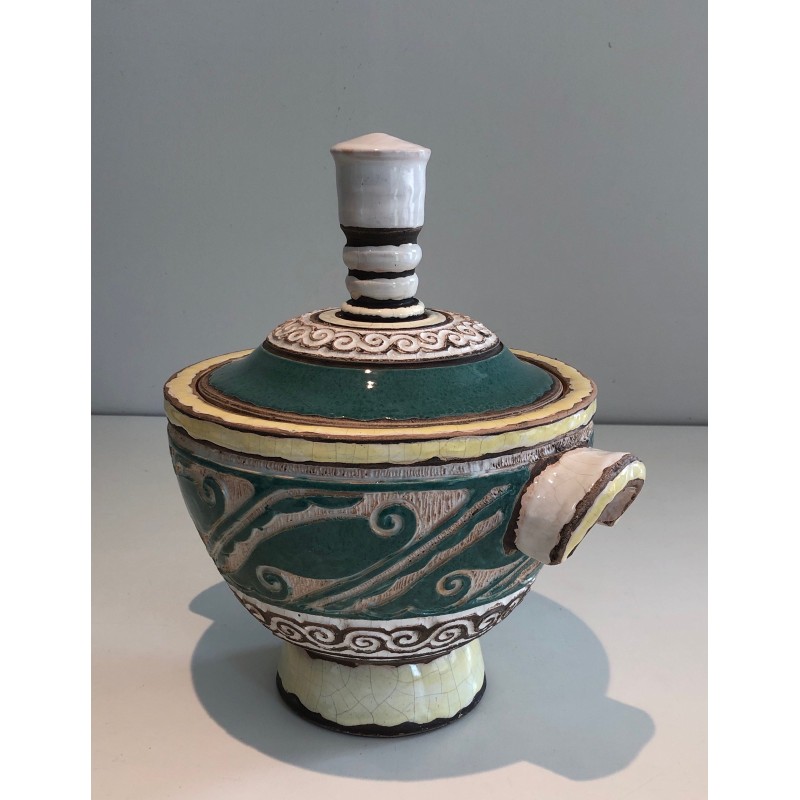 Vintage ceramic covered pot by Paul Dordet, France 1970