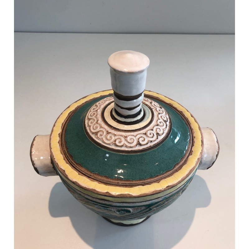 Vintage keramische gedekte pot van Paul Dordet, Frankrijk 1970