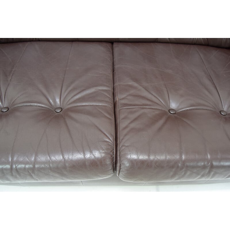 Vintage leatherette and wood sofa, Czechoslovakia 1990