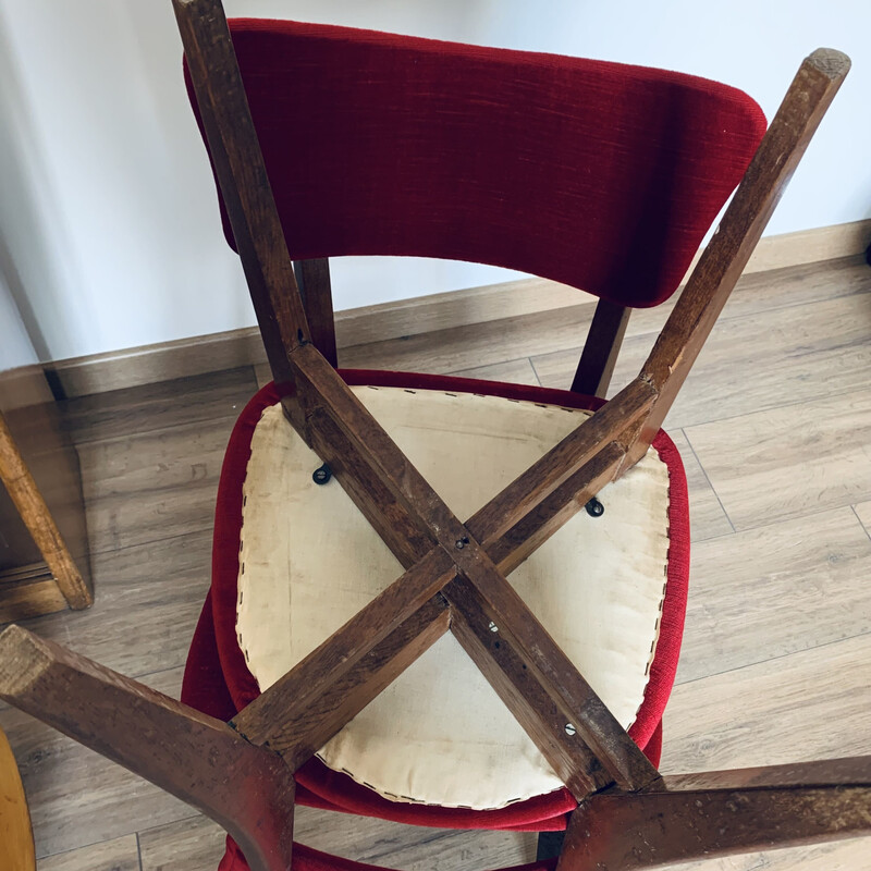 Paire de chaises vintage en velours rouges et bois, 1960