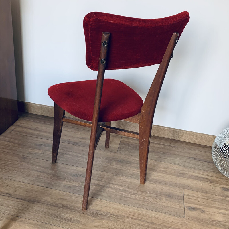 Paire de chaises vintage en velours rouges et bois, 1960