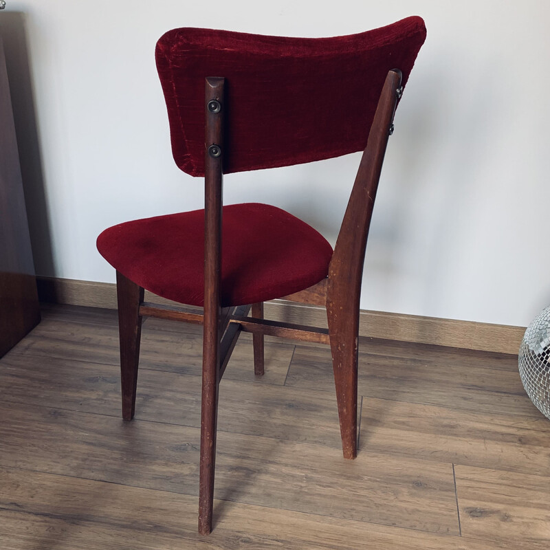 Paire de chaises vintage en velours rouges et bois, 1960