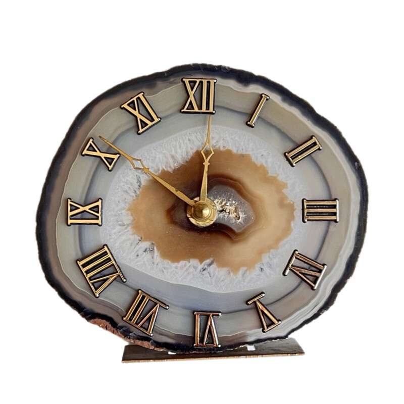 Vintage brass table clock by Willy Daro for Agate Junghans, Germany 1970