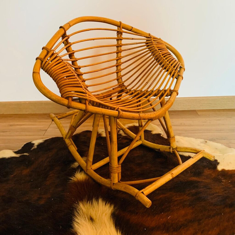 Vintage rattan rocking chair for children