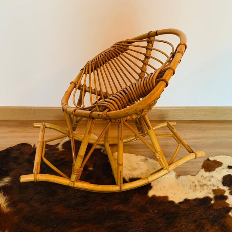 Vintage rattan rocking chair for children