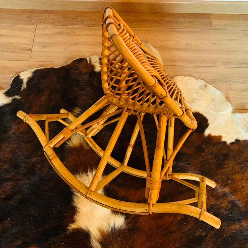 Vintage rattan rocking chair for children