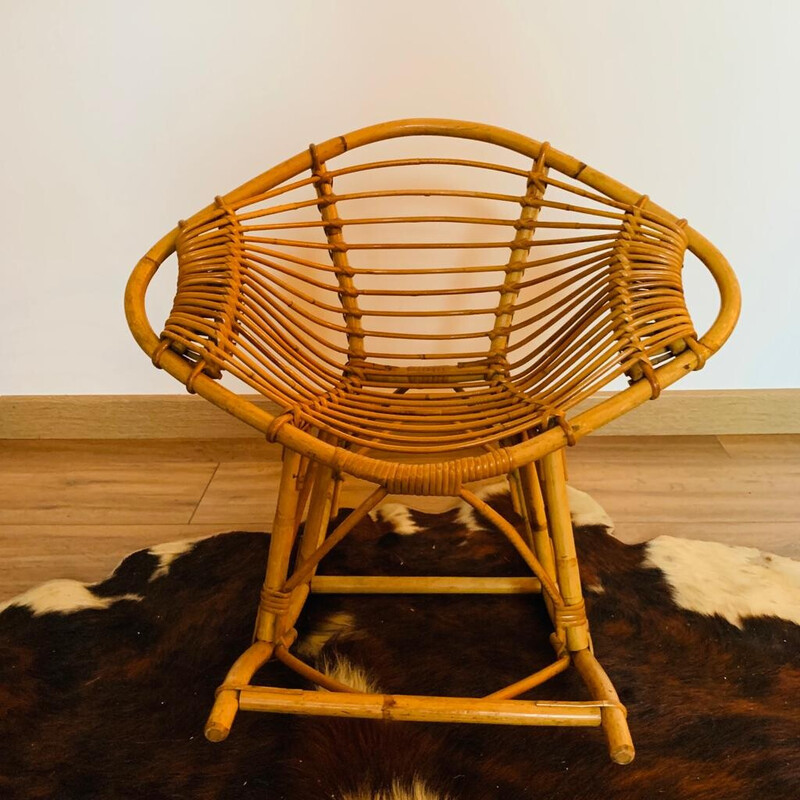 Vintage rattan rocking chair for children