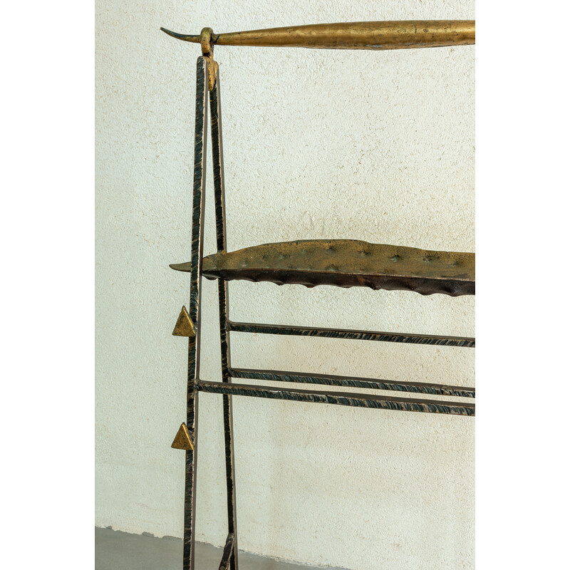 Cabeceira de cama e tabuleiros de arrumação em ferro soldado vintage de Jean Jacques Argueyrolles