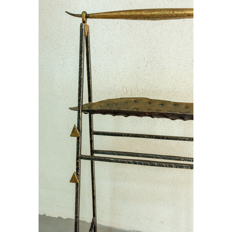 Vintage welded iron bedside and storage trays by Jean Jacques Argueyrolles