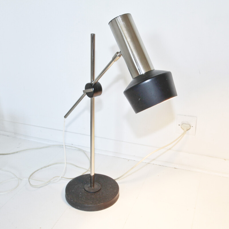 Mid century chrome and black metal table lamp - 1960s
