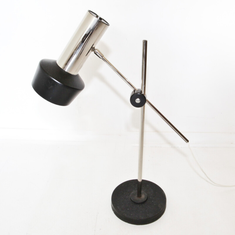 Mid century chrome and black metal table lamp - 1960s