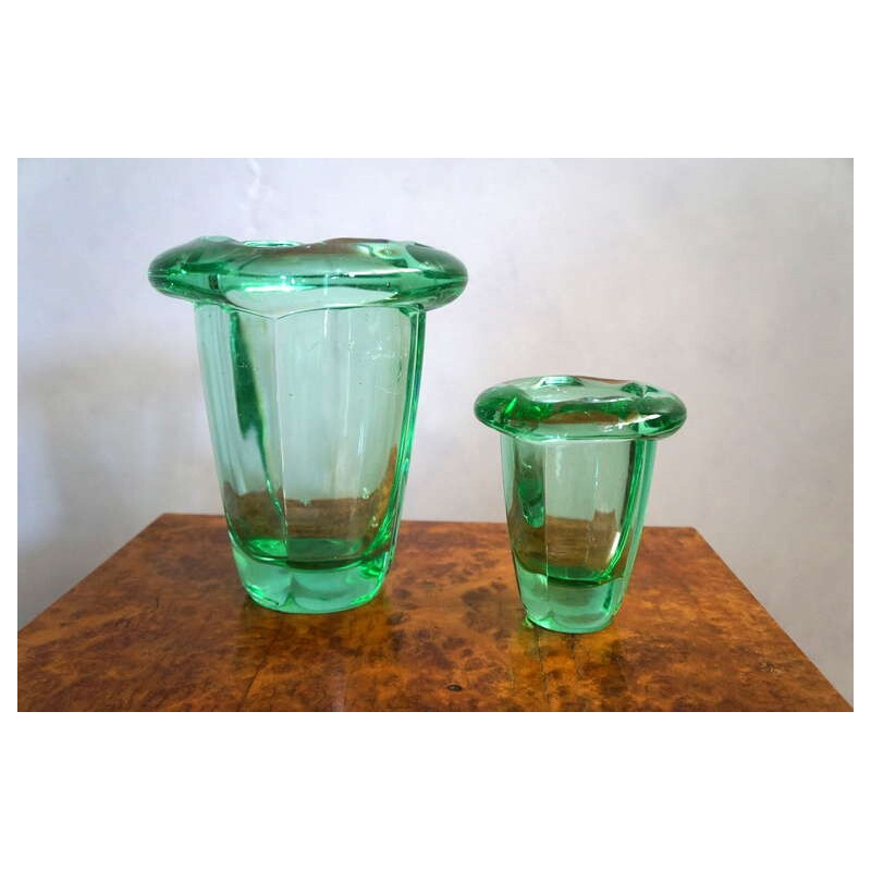 Paire de vases verts en cristal édition Daum - 1950