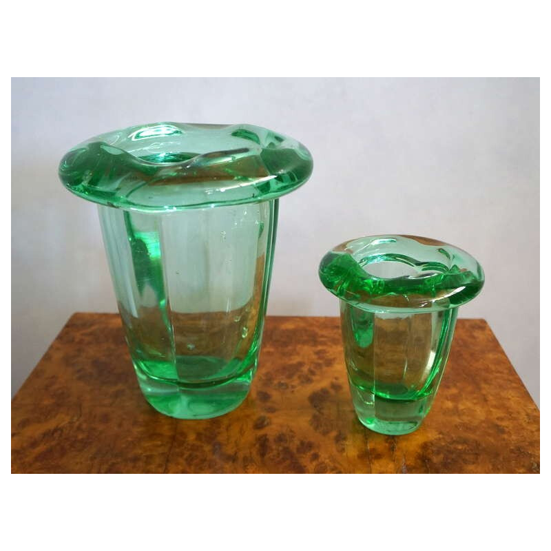 Pair of green vases in crystal produced by Daum - 1950s