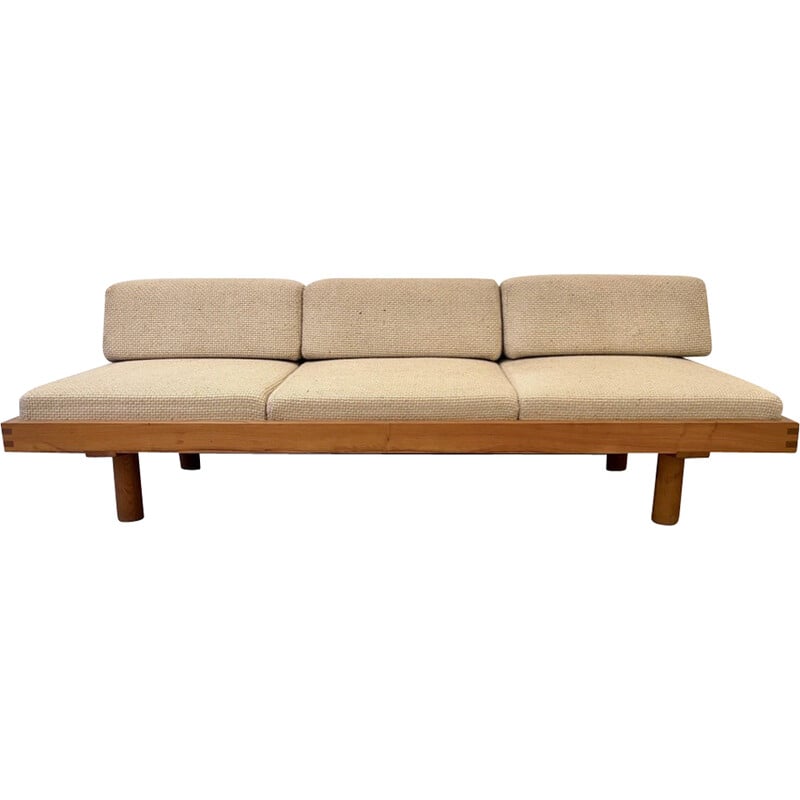 Vintage sofa bed L09 in solid elmwood by Pierre Chapo, France 1960