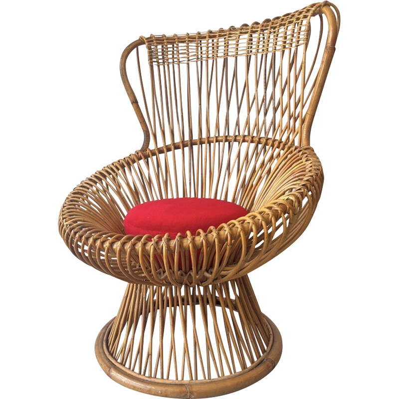 Vintage Margherita wicker armchair by Franco Albini for Bonancina, Italy 1950
