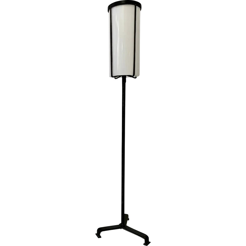 Vintage leather floor lamp by Jacques Adnet, France 1950