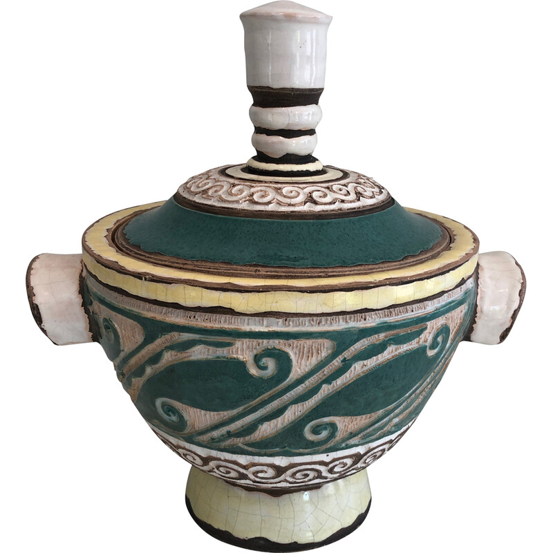Vintage keramische gedekte pot van Paul Dordet, Frankrijk 1970
