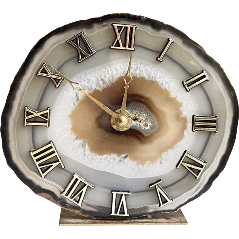 Vintage brass table clock by Willy Daro for Agate Junghans, Germany 1970