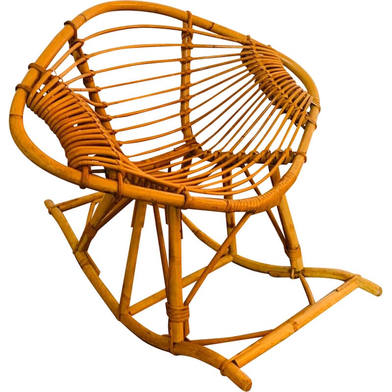 Vintage rattan rocking chair for children