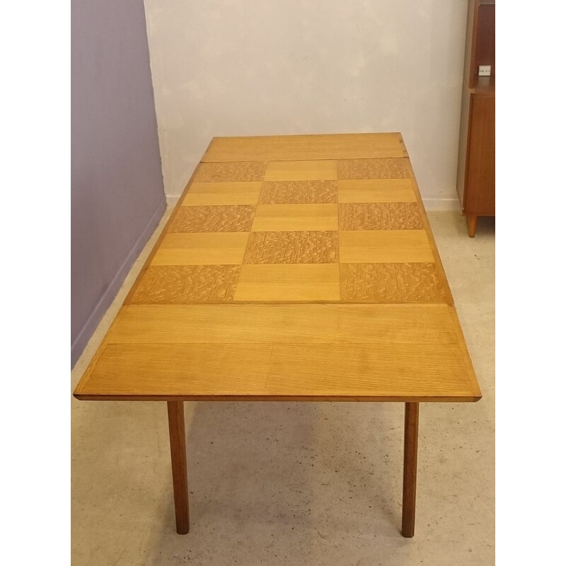 Vintage dining table with oak compass legs - 1950s